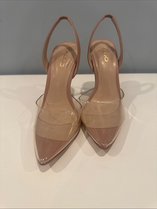 Aldo Shoes - Aldo Nude Pointed-Toe Clear Slingback Heels